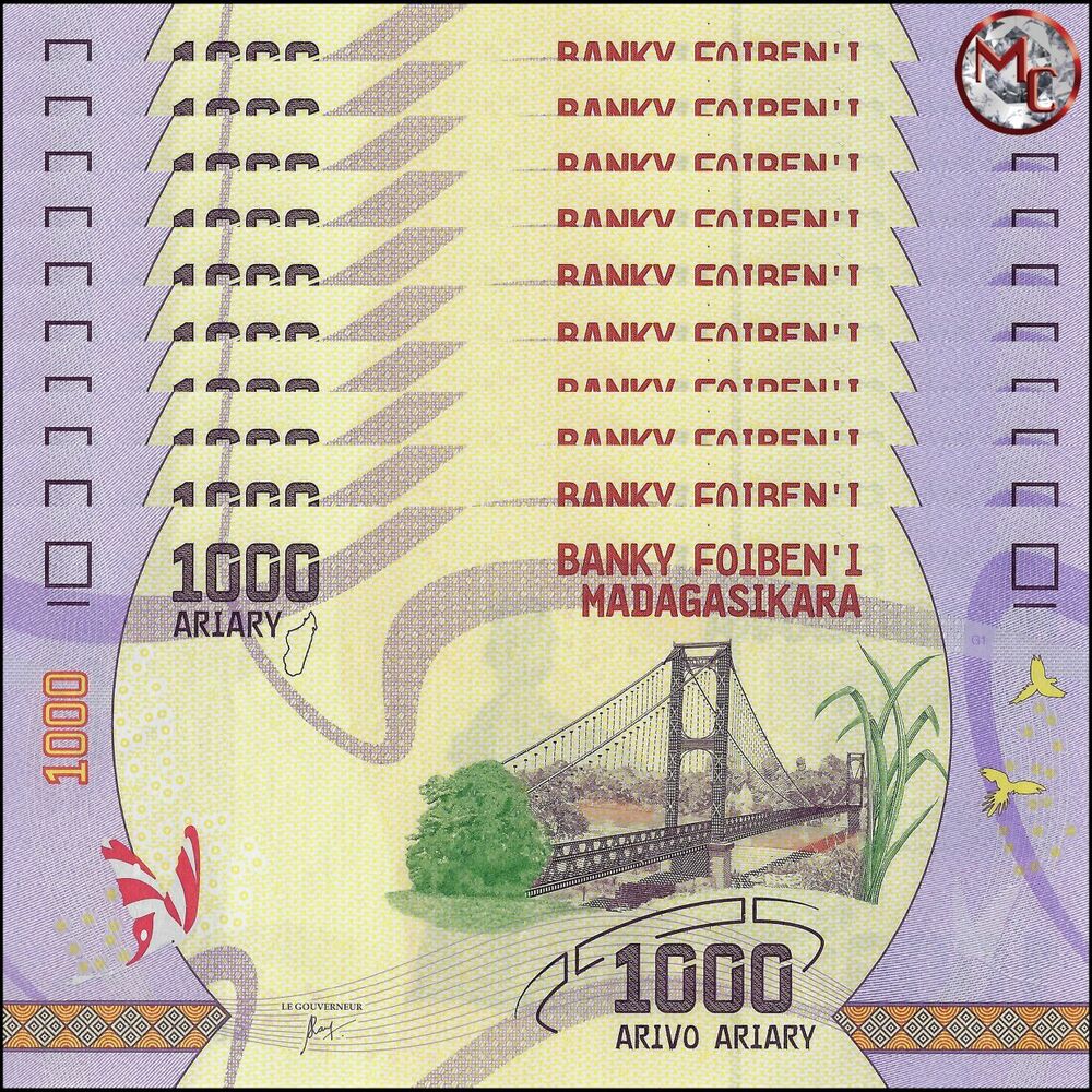 Madagascar - 1000 Ariary 2017 - Pick- 100 / B335 - Set 10 PCS