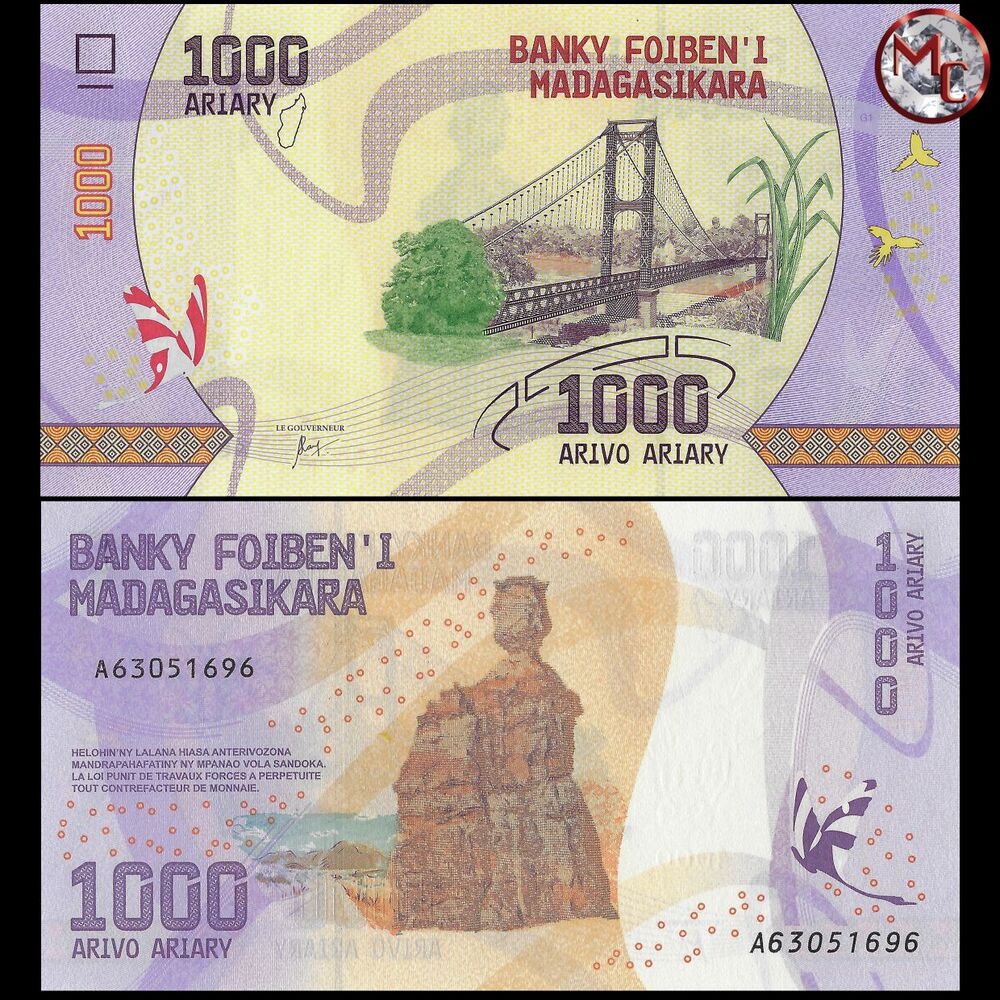 Madagascar - 1000 Ariary 2017 - Pick- 100 / B335 - Set 10 PCS