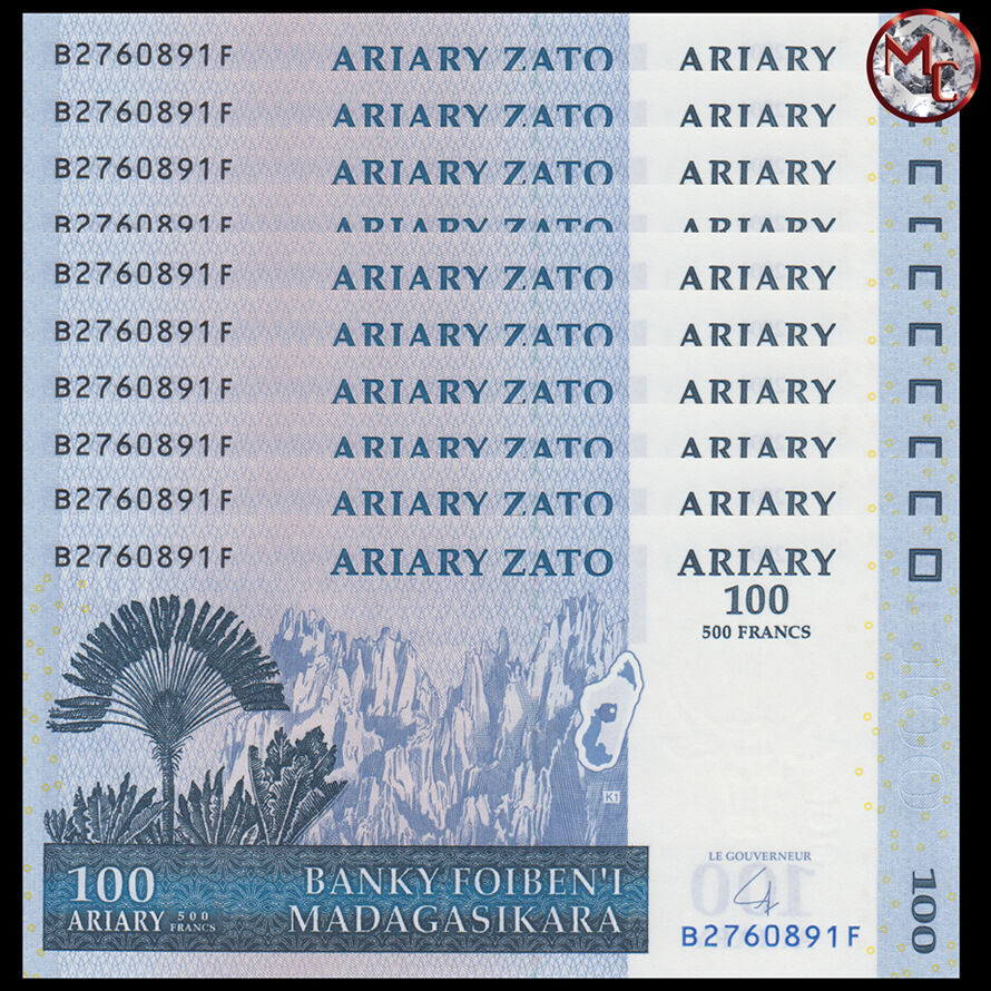 Madagaskar - 100 Ariary 2004 - Pick 86 - Set 10 PCS
