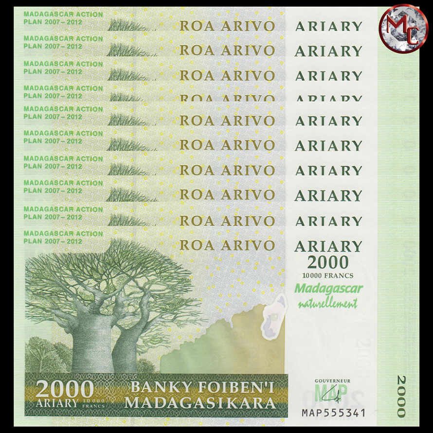 Madagascar - 2000 Ariary 2007 - Pick- 93 - COMMEMORATIVE - Set 10 PCS