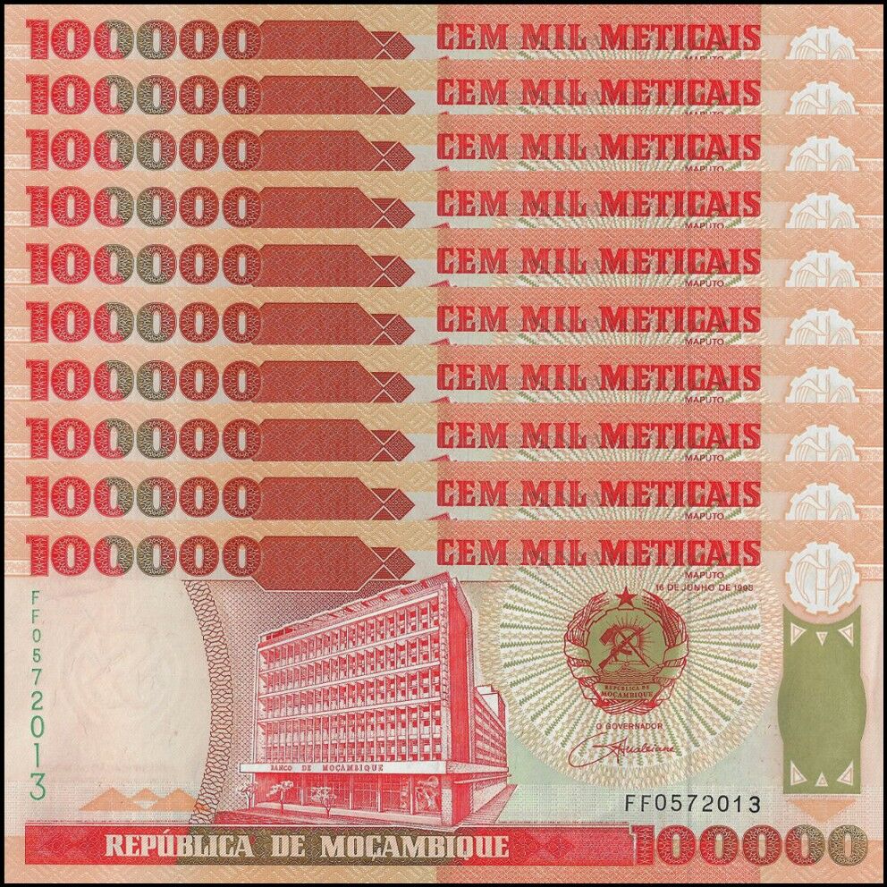 Mozambique - 100.000 Meticais 1993 - Pick- 139 / B225 - Set 10 PCS