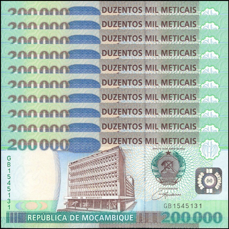 Mozambique - 200.000 Meticais 2003 - Pick- 141 / B226 - Set 10 PCS