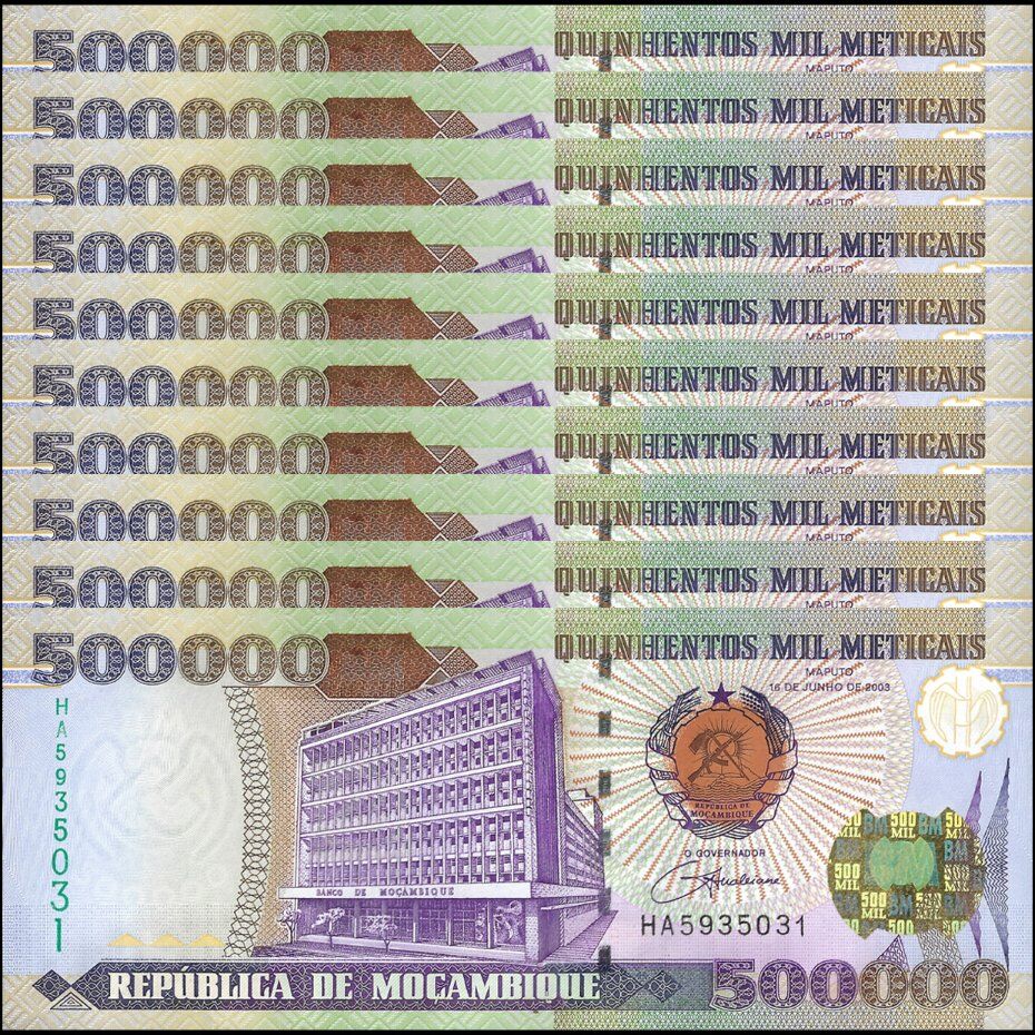 Mozambique - 500.000 Meticais 2003 - Pick- 142 / B227 - Set 10 PCS