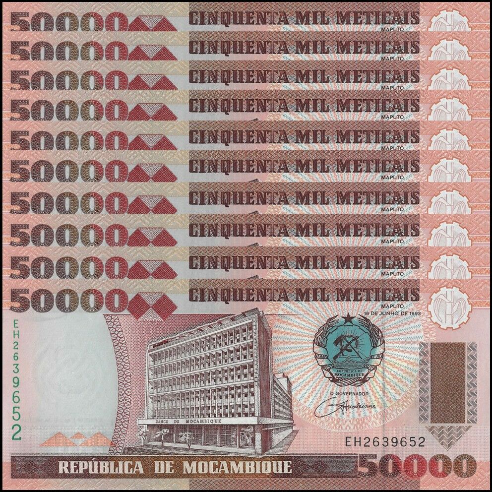Mozambique - 50.000 Meticais 1993 - Pick- 138 / B224 - Set 10 PCS