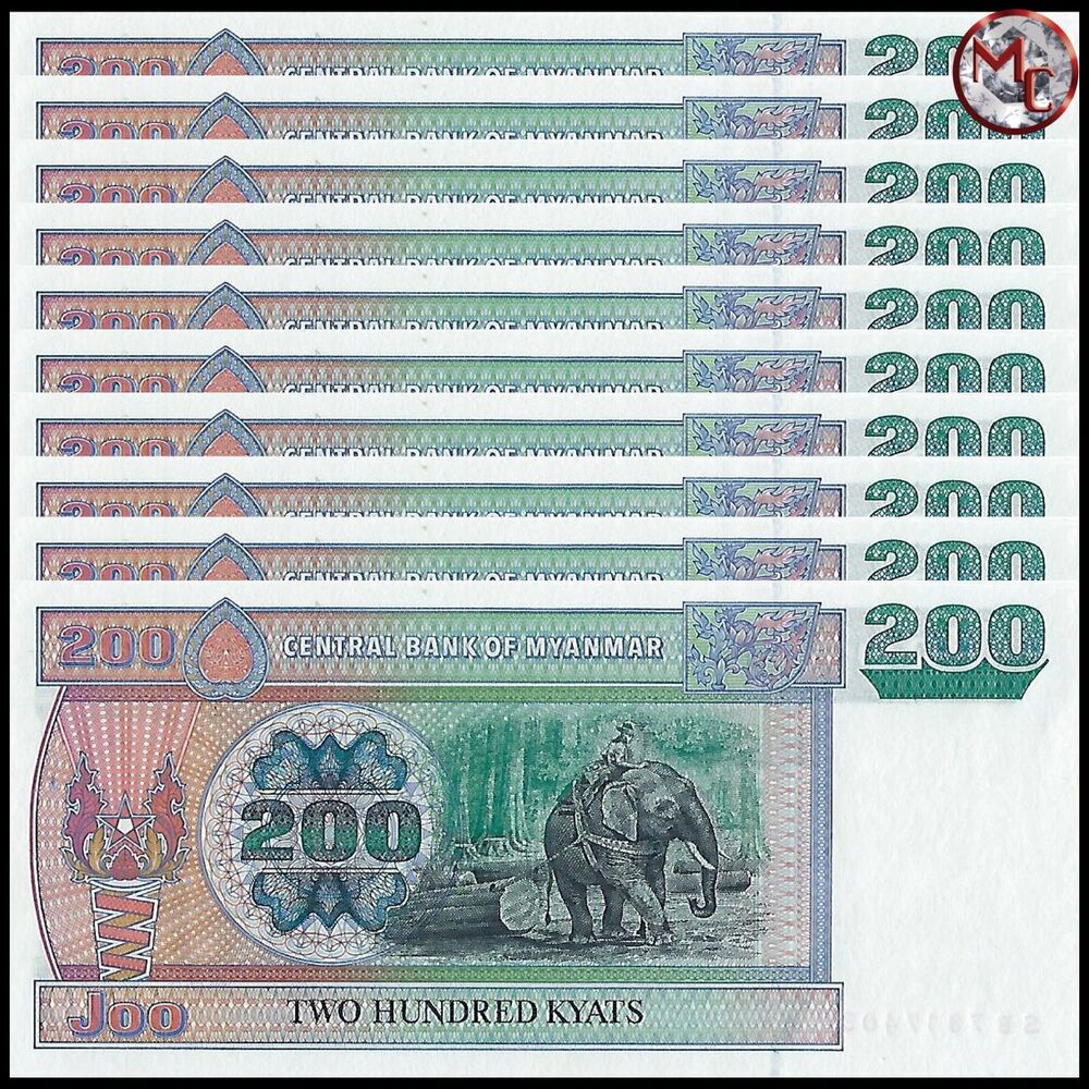 Myanmar -  200 Kyats 2004 - Pick- 78 - Set 10 PCS