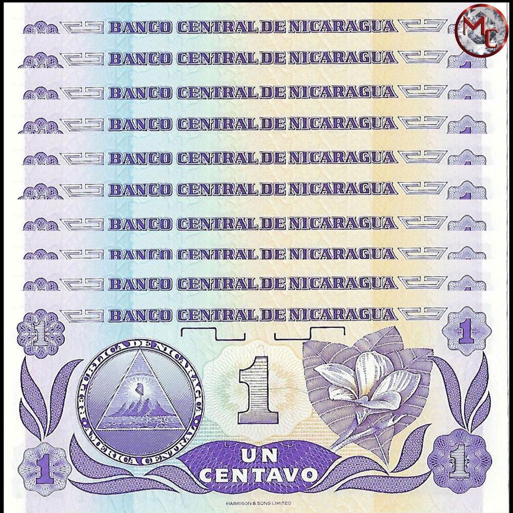Nicaragua -  1 Centavo 1991 - Pick # 167 - Set 10 PCS