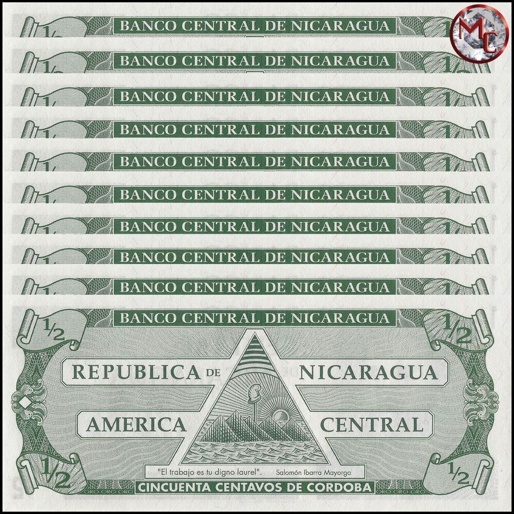 Nicaragua - Half Cordoba 1990 - Pick- 171 / B465 - Set 10 PCS