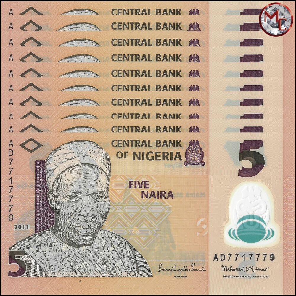 Nigeria - 5 Naira 2013 - Pick- 38d / B234e - Set 10 PCS