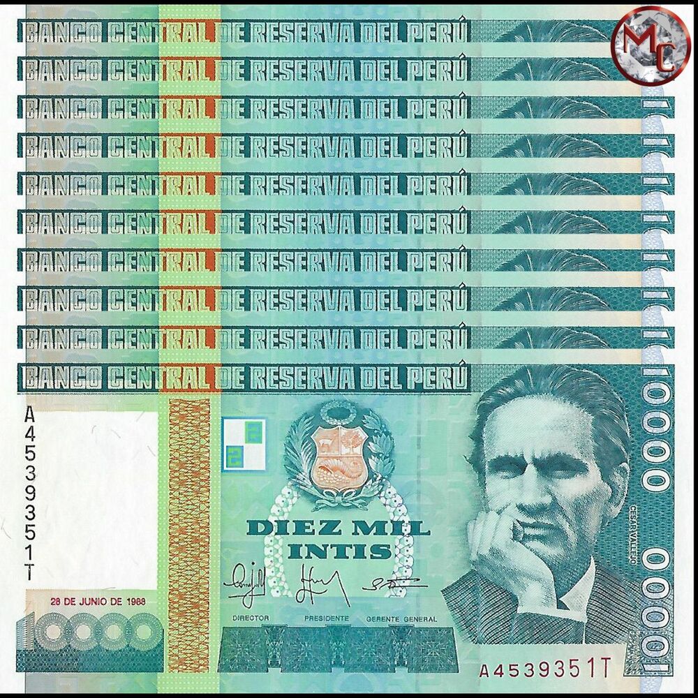 Peru - 10.000 Intis 1988 - Pick- 140 - Set 10 PCS