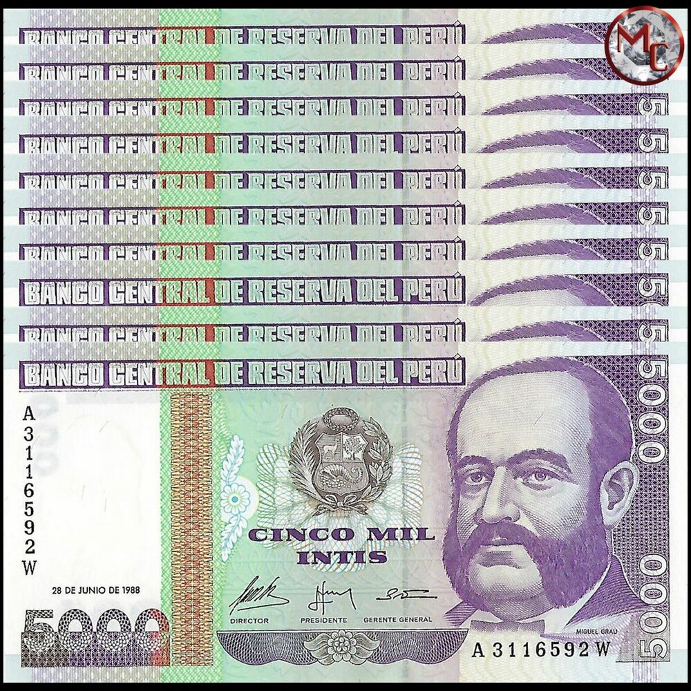 Peru - 5000 Intis 1988 - Pick- 137 - Set 10 PCS