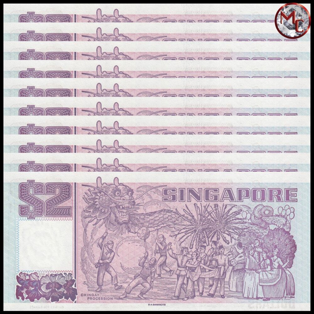 Singapore - 2 Dollars 1992 - Pick- 28 - Set 10 PCS