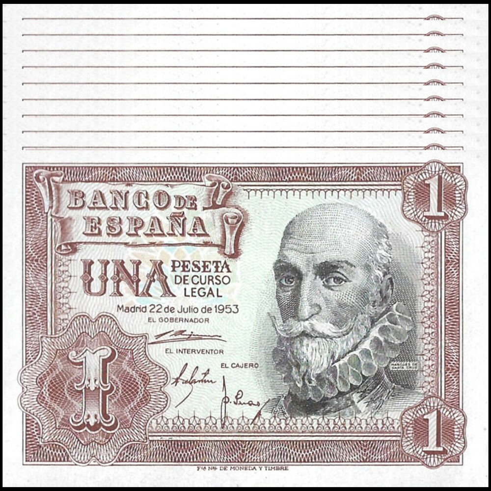 Spain -  1 Peseta 1953 - Pick # 144 - Set 10 PCS
