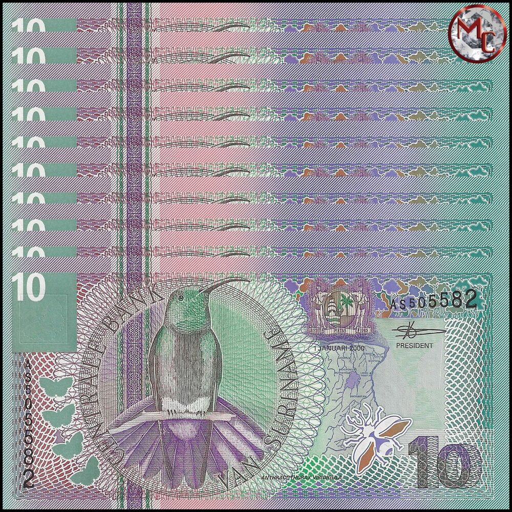 Suriname -  10 Gulden 2000 - Pick # 147 - Set 10 PCS
