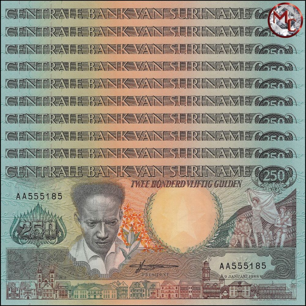 Suriname - 250 Gulden 1988 - Pick- 134 / B520 - Set 10 PCS