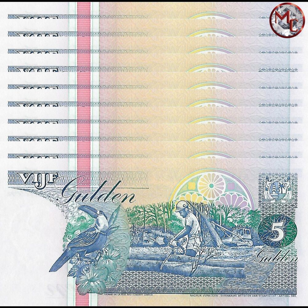 Suriname - 5 Gulden 1998 - Pick- 136b - Set 10 PCS