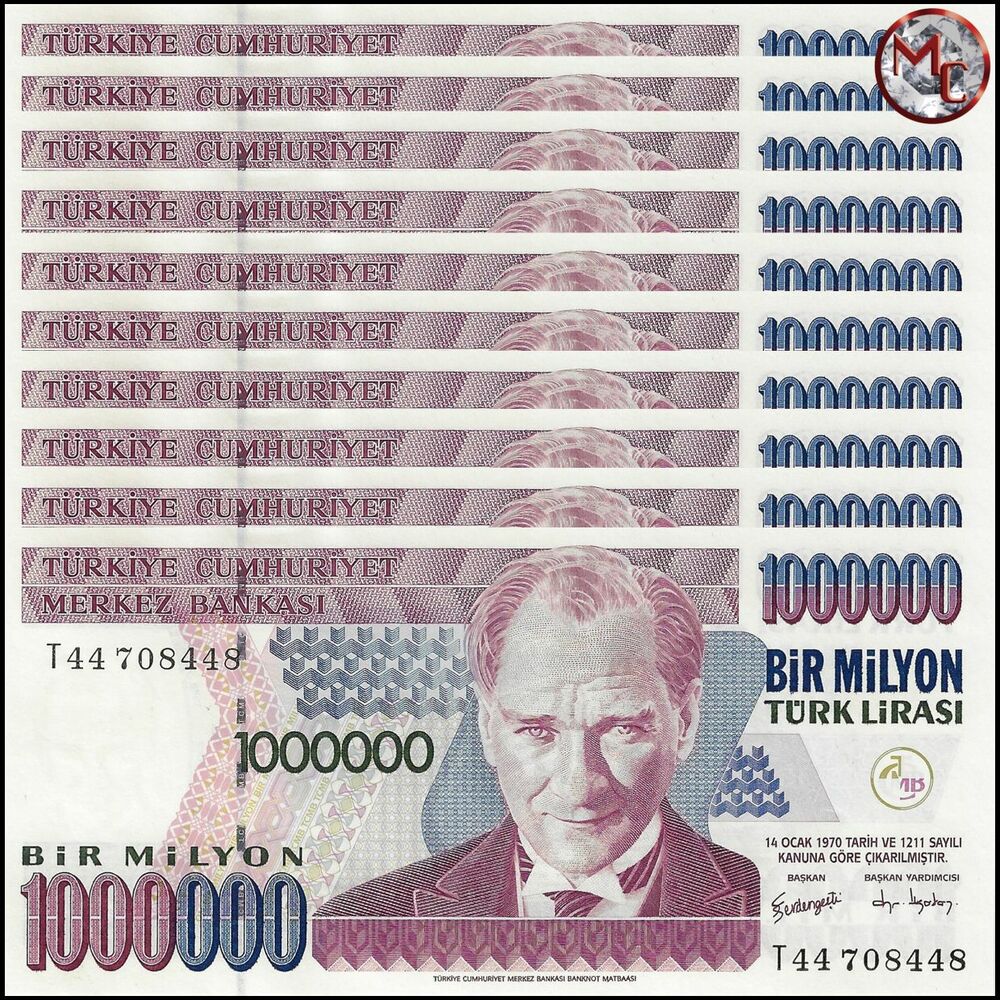 Turkey - 1.000.000 Lira 2002 - Pick- 213 / B290b - Set 10 PCS