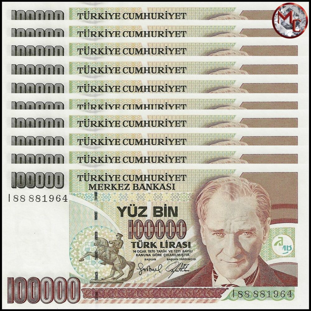 Turkey - 100.000 Lira 1996 - Pick- 206 / B284a - Set 10 PCS