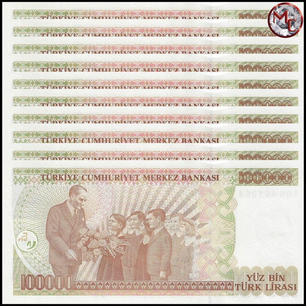 Turkey - 100.000 Lira 1996 - Pick- 206 / B284a - Set 10 PCS