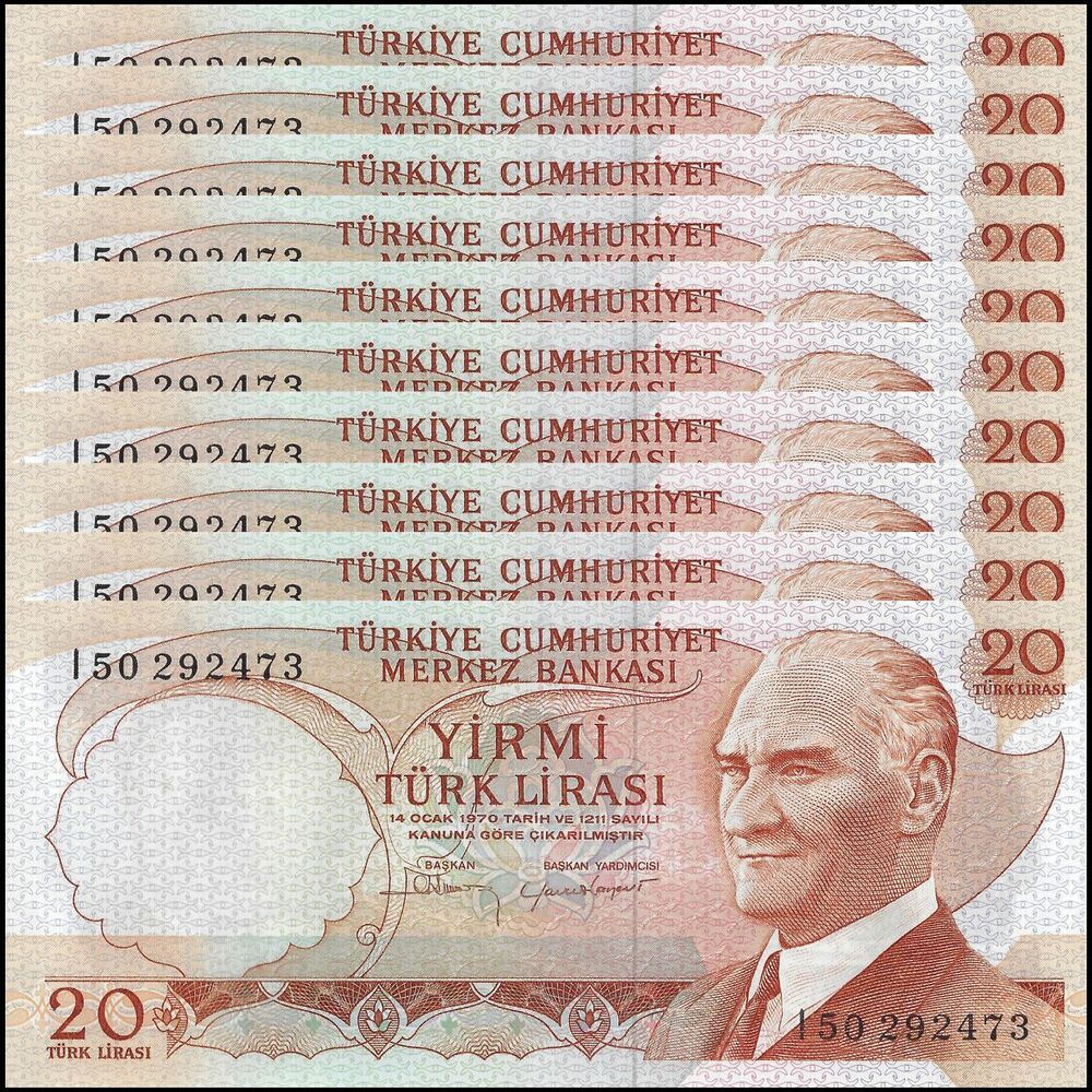 Turkey - 20 Lira 1974 - Pick- 187 - Set 10 PCS