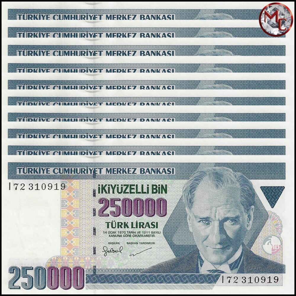 Turkey - 250.000 Lira 1998 - Pick- 211 / B286 - Set 10 PCS