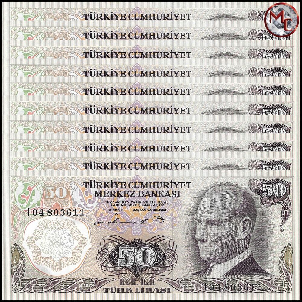 Turkey - 50 Lira 1976 - Pick- 188 / B265a - Set 10 PCS