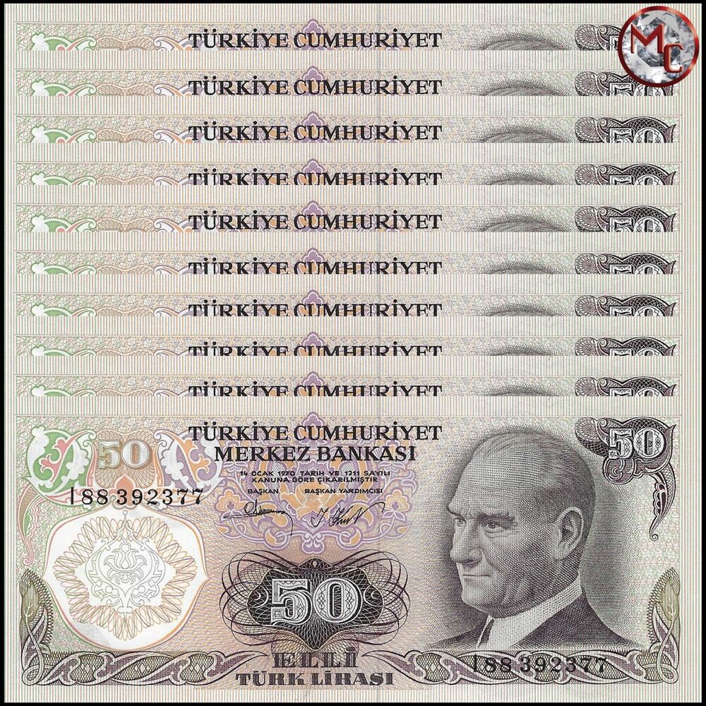 Turkey - 50 Lira 1983 - Pick- 188 / B265c - Set 10 PCS