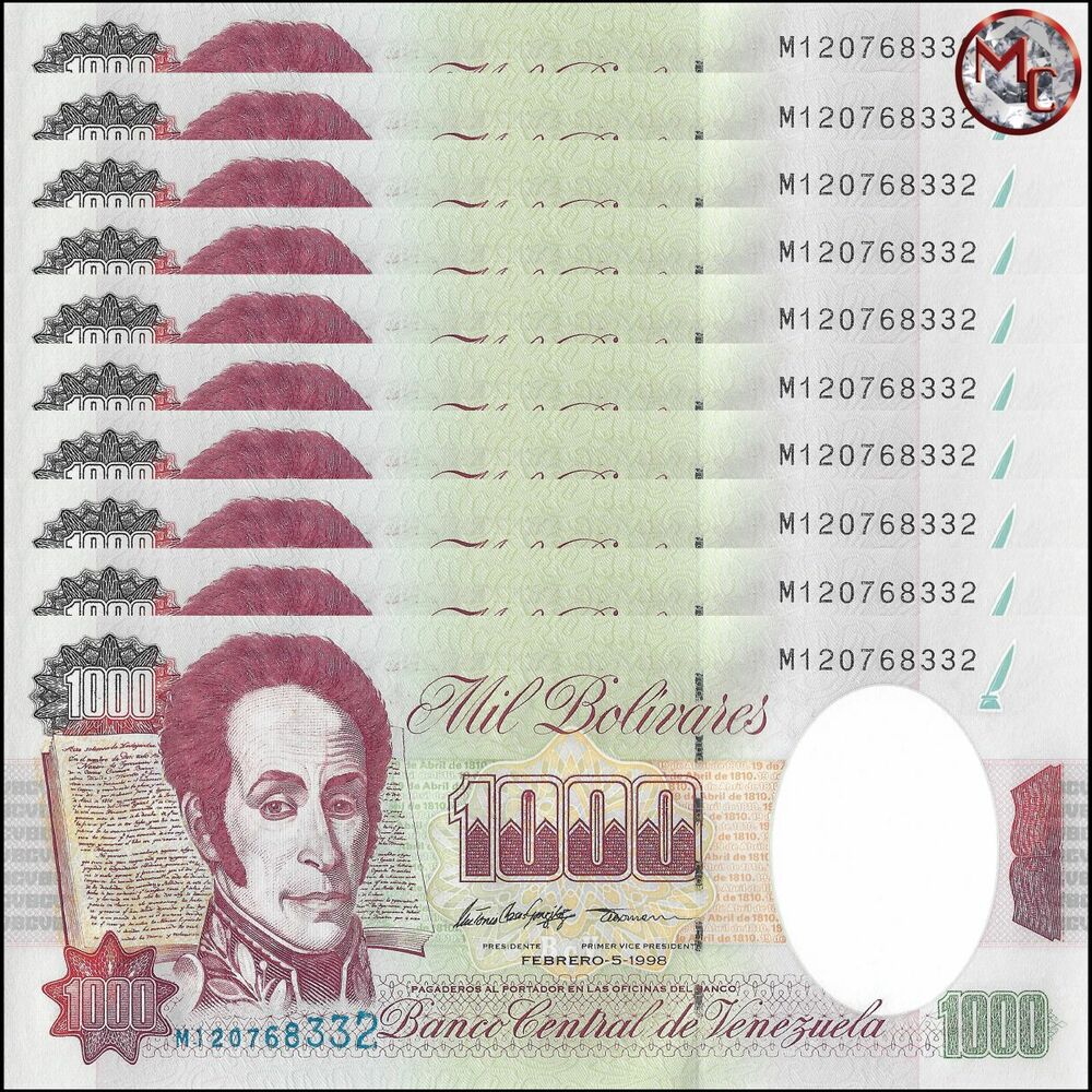 Venezuela - 1000 Bolivares 1998 - Pick- 76b / B344b - Set 10 PCS