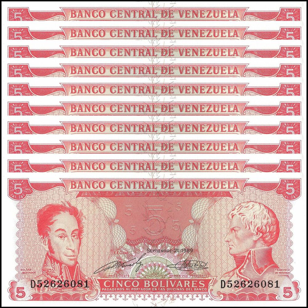 Venezuela - 5 Bolivares 1989 - Pick- 70 / B322 - Set 10 PCS