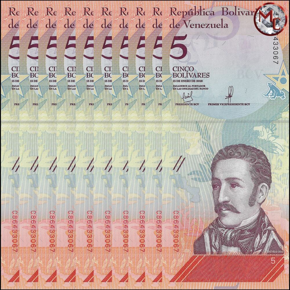 Venezuela - 5 Bolivares 2018 - Pick- 102 / B372 - Set 10 PCS