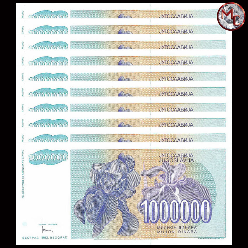 Yugoslavia - 1.000.000 Dinara 1993 - Pick- 120 - Set 10 PCS