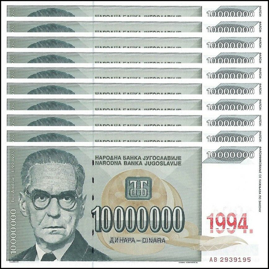 Yugoslavië - 10.000.000 Dinara 1994 - Pick- 144 - Set 10 PCS