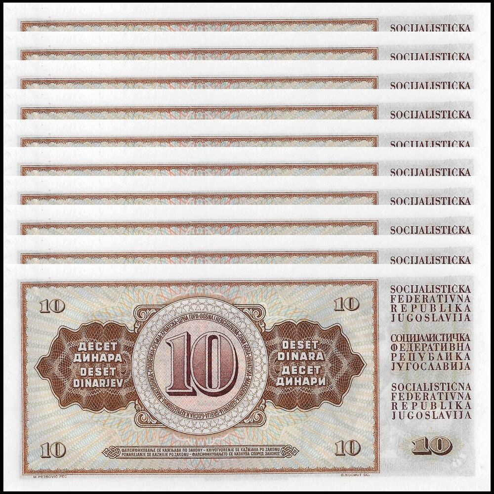Yugoslavia - 10 Dinara 1968 - Pick 82b - Set 10 PCS