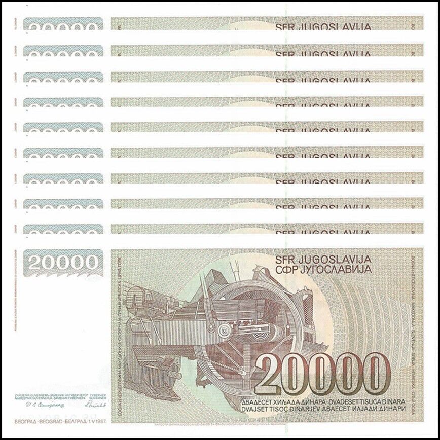 Yugoslavia - 20.000 Dinara 1987 - Pick 95 - Set 10 PCS