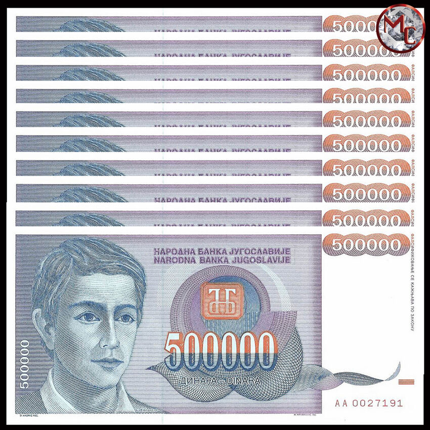 Yugoslavia - 500.000 Dinara 1993 - Pick- 119 - Set 10 PCS