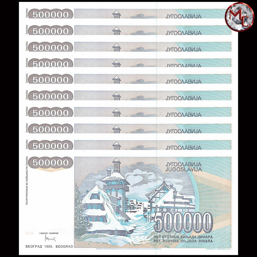 Yugoslavia - 500.000 Dinara 1993 - Pick- 119 - Set 10 PCS