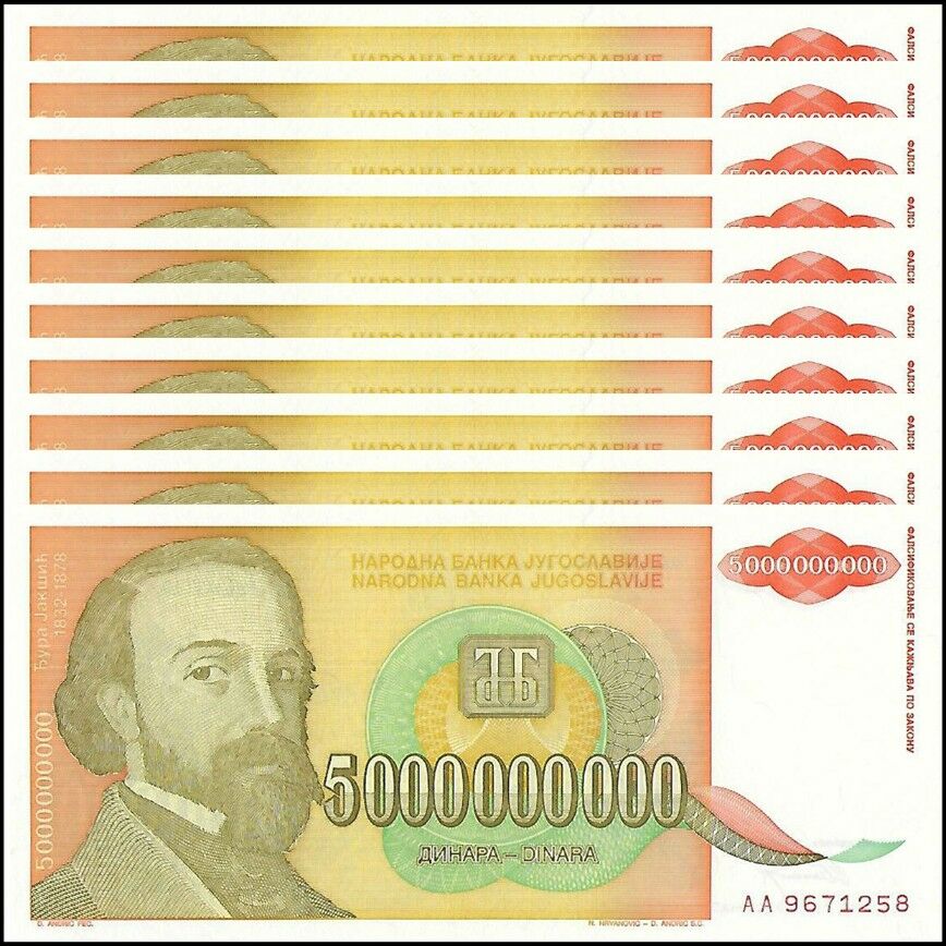 Yugoslavië - 5.000.000.000 Dinara 1993 - Pick- 135 - Set 10 PCS