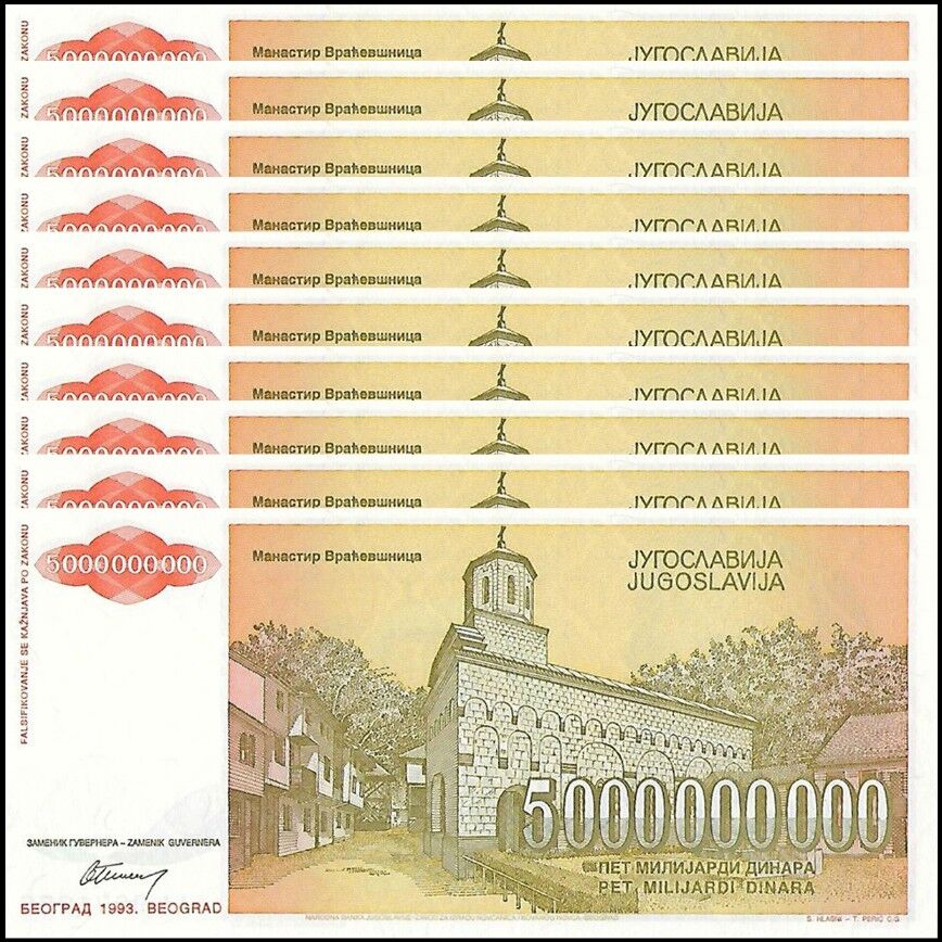 Yugoslavië - 5.000.000.000 Dinara 1993 - Pick- 135 - Set 10 PCS