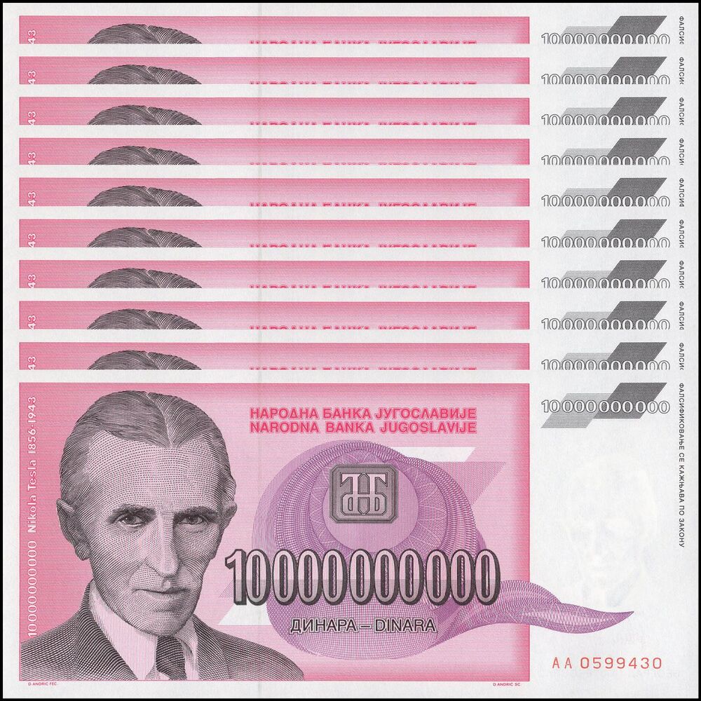 Yugoslavia - 10.000.000.000 Dinara 1993 - Pick- 127 - Set 10 PCS