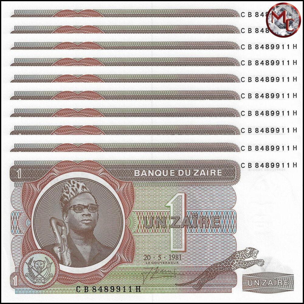 Zaire - 1 Zaire 1981 - Pick- 19b / B107c - Set 10 PCS