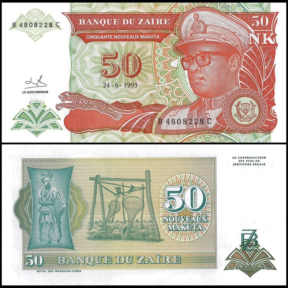 Zaire - 50 Nouveaux Makuta 1993 - Pick- 51 / B134 - Set 10 PCS