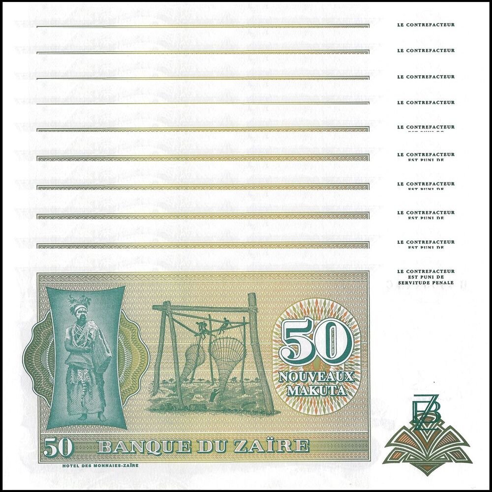Zaire - 50 Nouveaux Makuta 1993 - Pick- 51 / B134 - Set 10 PCS