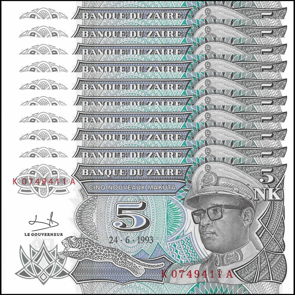 Zaire - 5 nouveaux makuta 1993 - Pick- 48 / B132 - Set 10 PCS