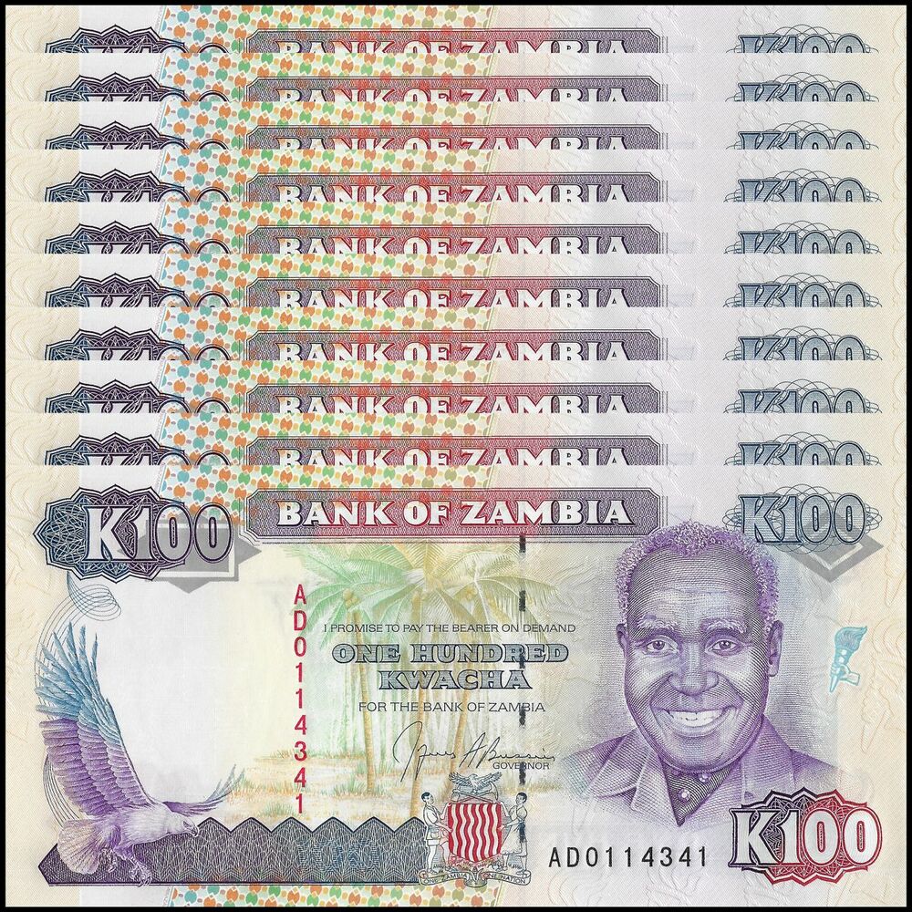 Zambia - 100 Kwacha 1991 - Pick- 34 / B135 - Set 10 PCS