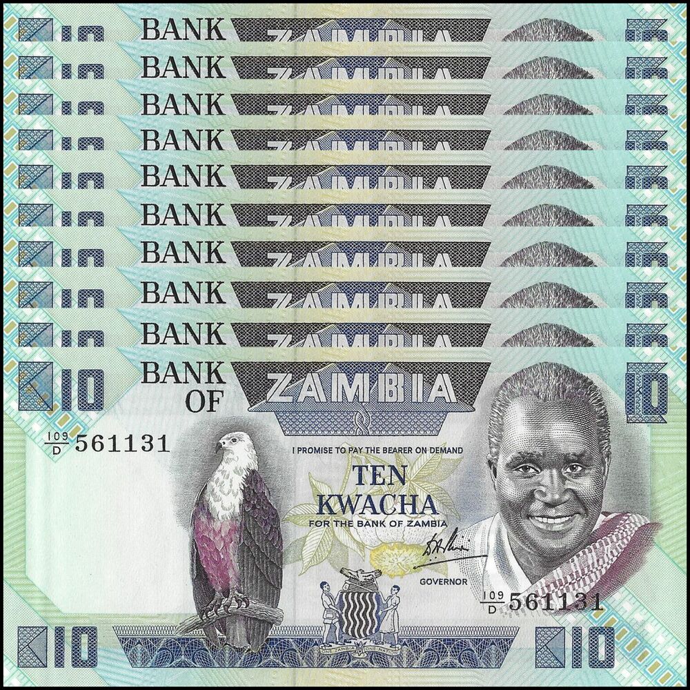 Zambia - 10 Kwacha 1986 - Pick- 26d - B127d - Set 10 PCS