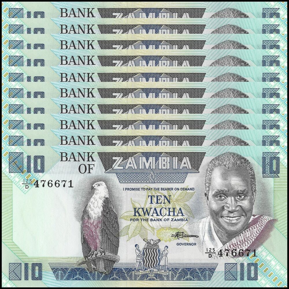 Zambia - 10 Kwacha 1988 - Pick- 26e / B127e - Set 10 PCS