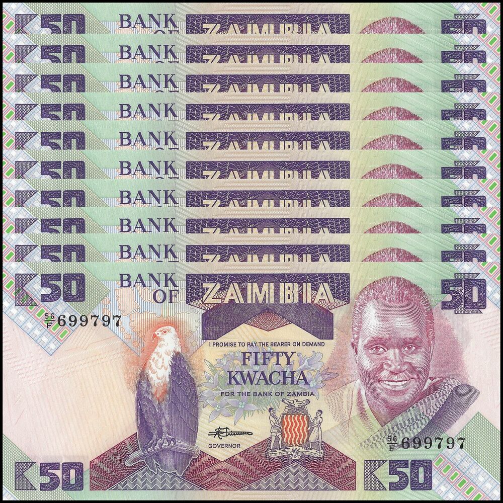 Zambia - 50 Kwacha 1988 - Pick- 28 / B129 - Set 10 PCS