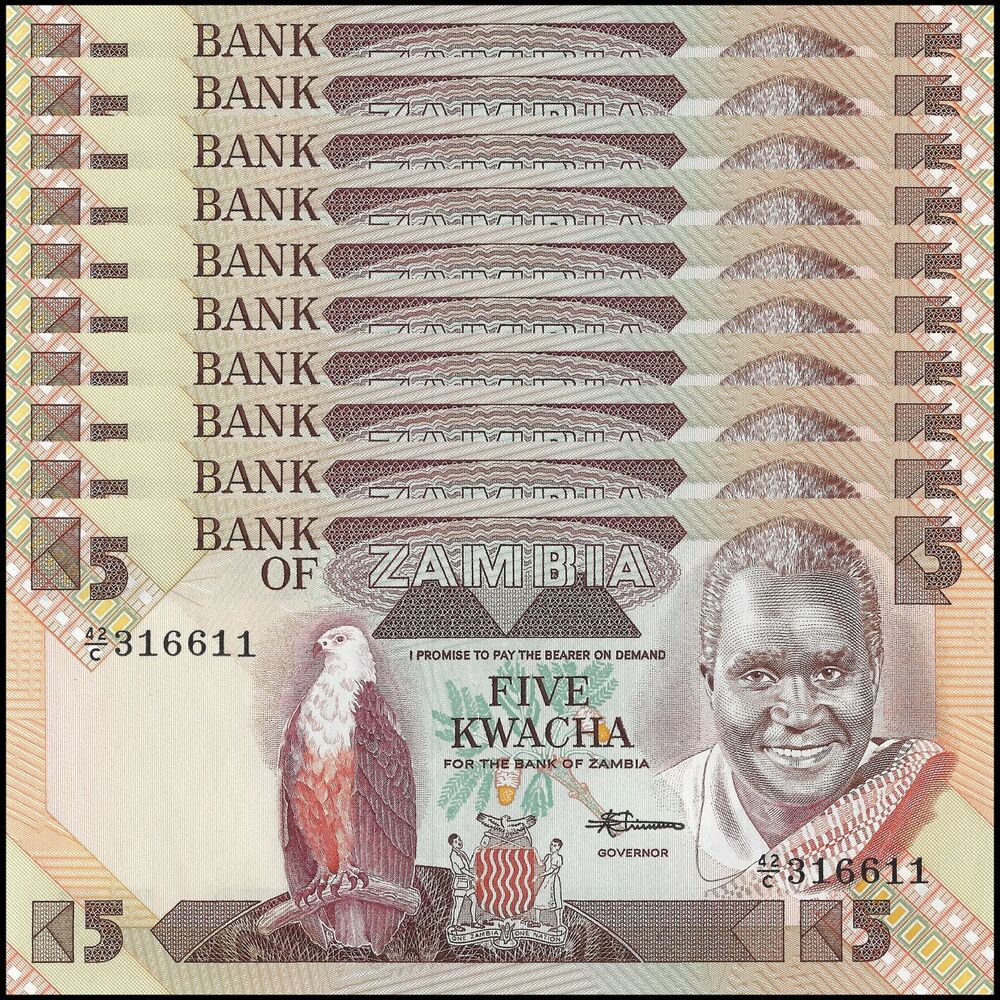 Zambia - 5 Kwacha 1988 - Pick- 25d / B126d - Set 10 PCS