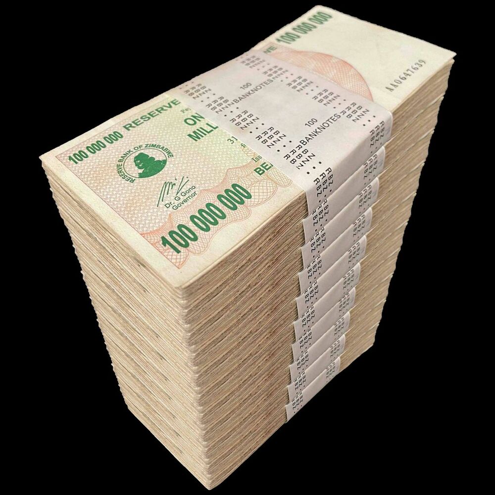 Zimbabwe - 100.000.000 Dollars 2008 - Pick- 58 / B149 - Brick 1000 PCS - USED (F,VG,XF)