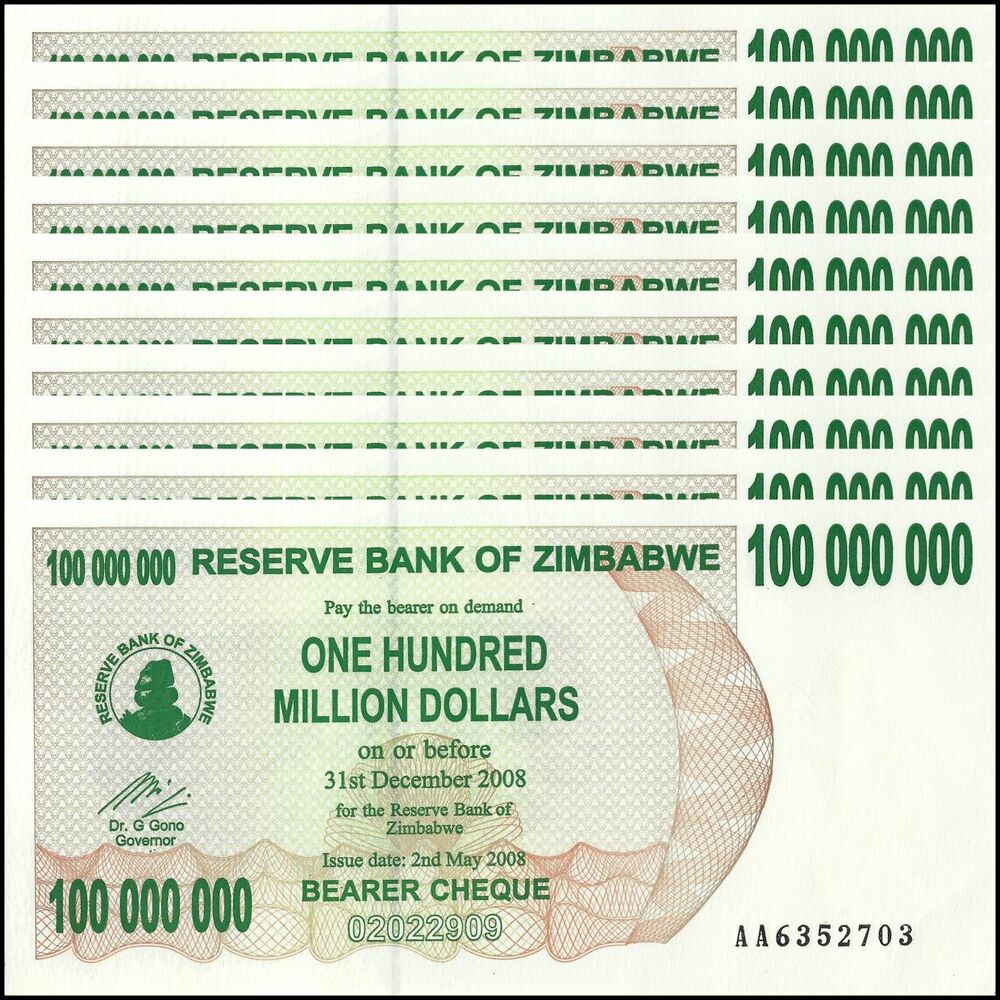 Zimbabwe - 100.000.000 Dollars 2008 - Pick- 58 / B149 - Set 10 PCS