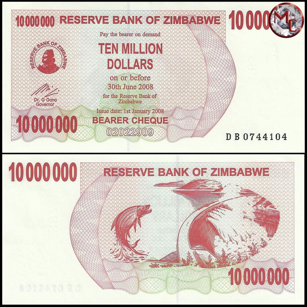 Zimbabwe - 10.000.000 Dollars 2008 - Pick- 55 / B146 - Brick 1000 PCS - USED (F,VG,XF)